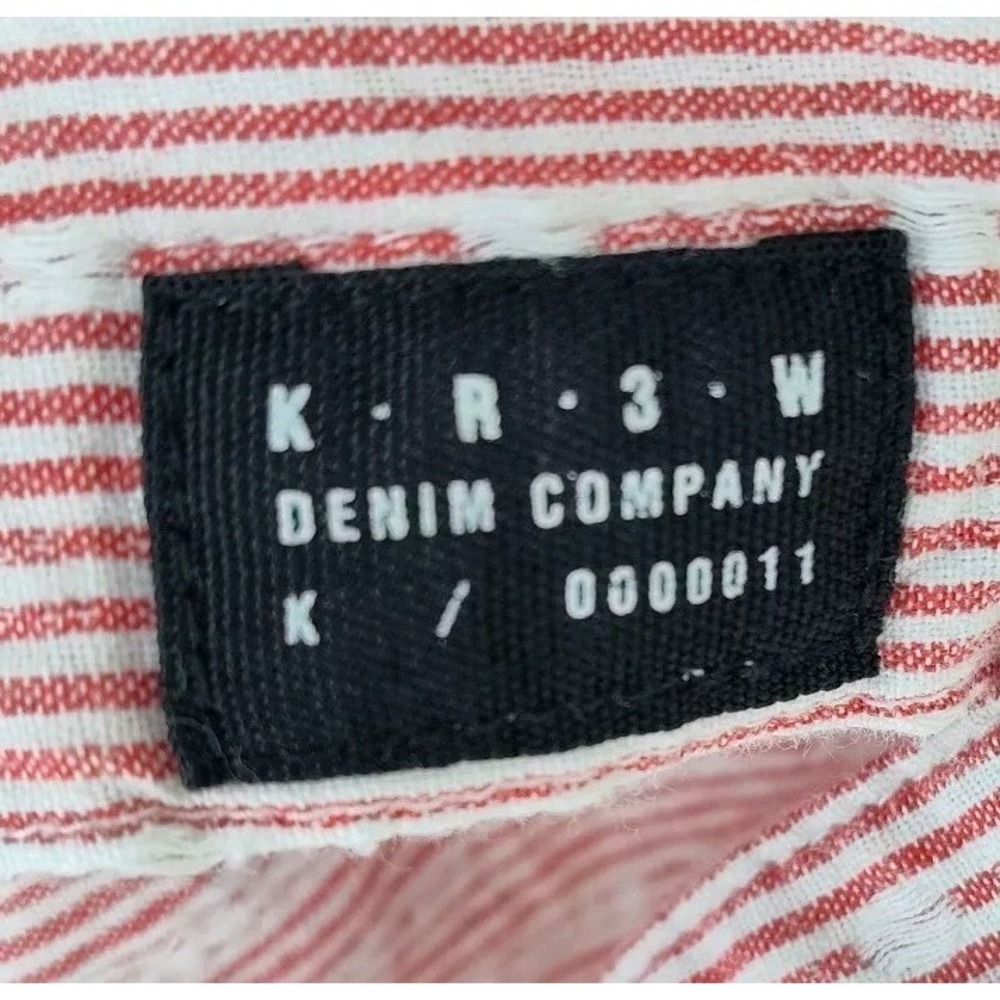 ✅👔🚨🎁🎄Rare KR3W Mens L Buttoned Up Collar Long Sleeve Shirt Red/White 📸SEE📏 - Picture 4 of 16